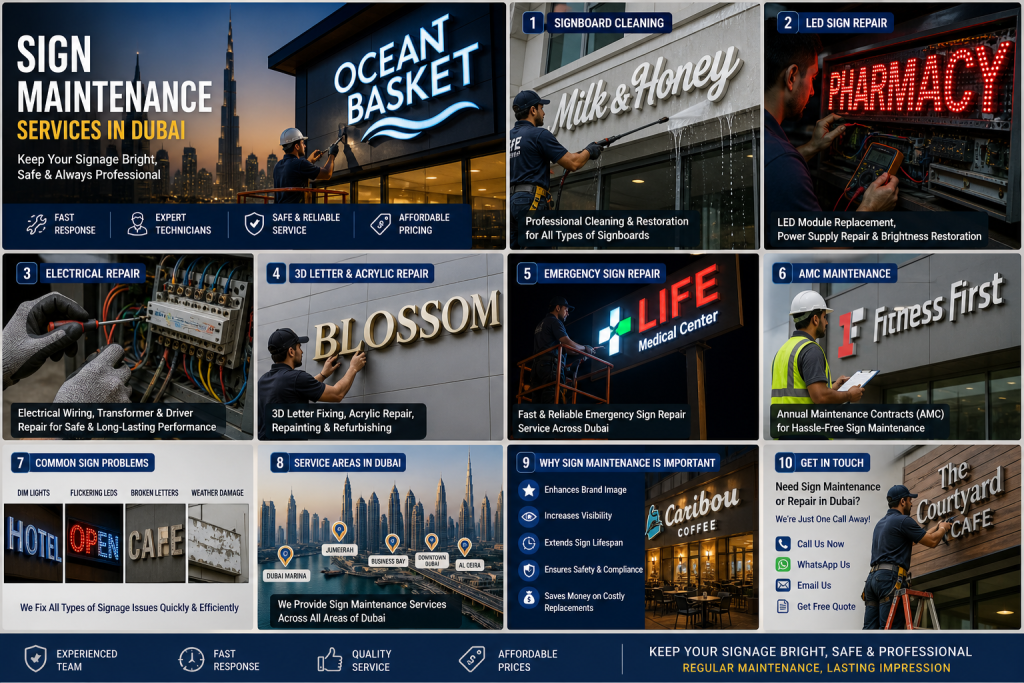 Contact Al Reza Advertising for sign repair Dubai